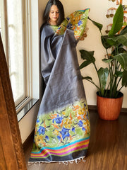 Handpainted Dupatta in Tussar Silk