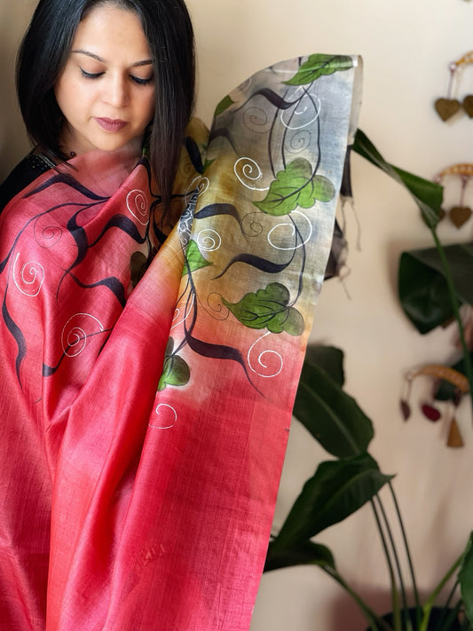 Handpainted Dupatta in Tussar Silk