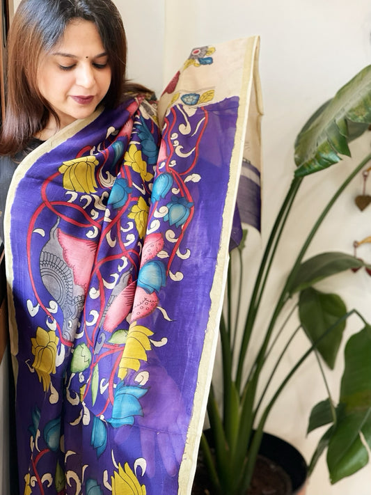 Handpainted Kalamkari Dupatta in Chanderi Silk
