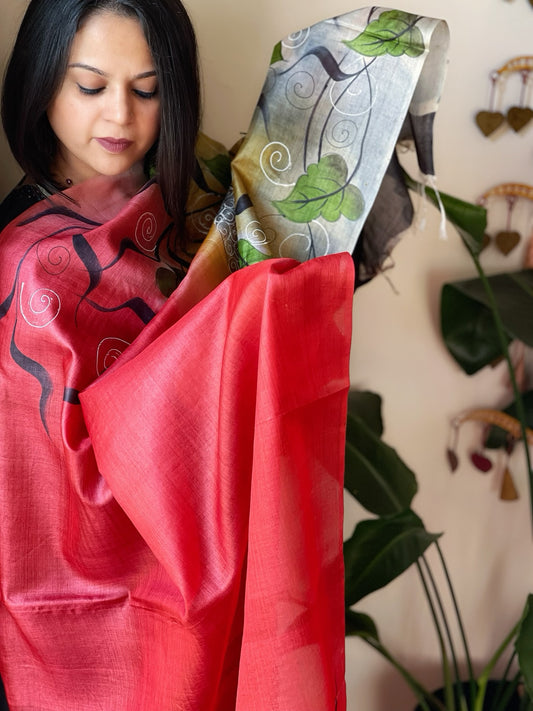 Handpainted Dupatta in Tussar Silk