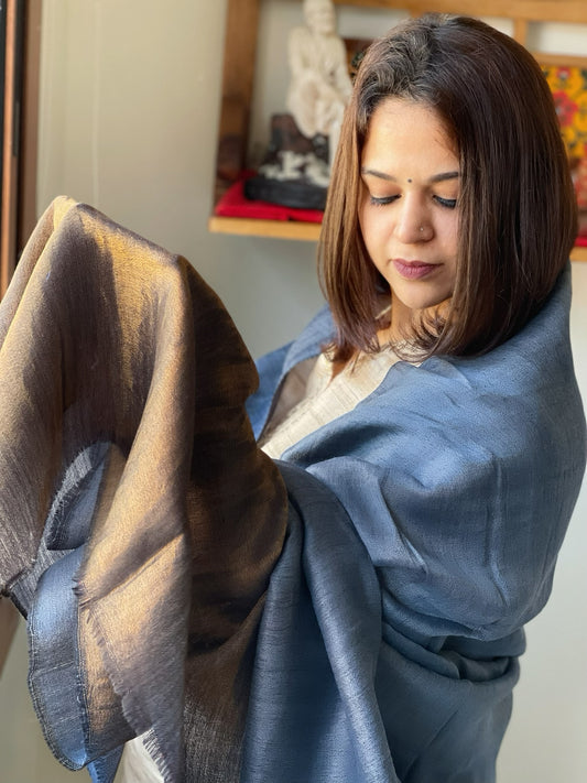 Dark Ice Blue Pashmina Shawl with Zari