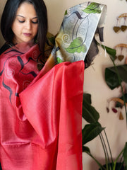 Handpainted Dupatta in Tussar Silk