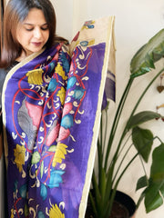 Handpainted Kalamkari Dupatta in Chanderi Silk