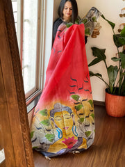 Handpainted Dupatta in Tussar Silk