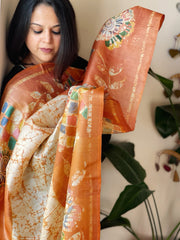 Handpainted Dupatta in Tussar Silk