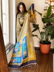 Handpainted Dupatta in Tussar Silk