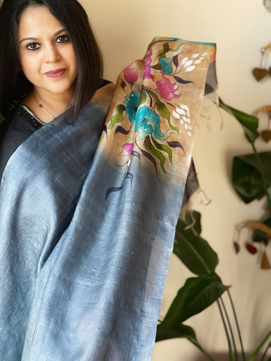 Handpainted Dupatta in Tussar Silk