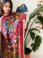 Handpainted Kalamkari Dupatta in Chanderi Silk