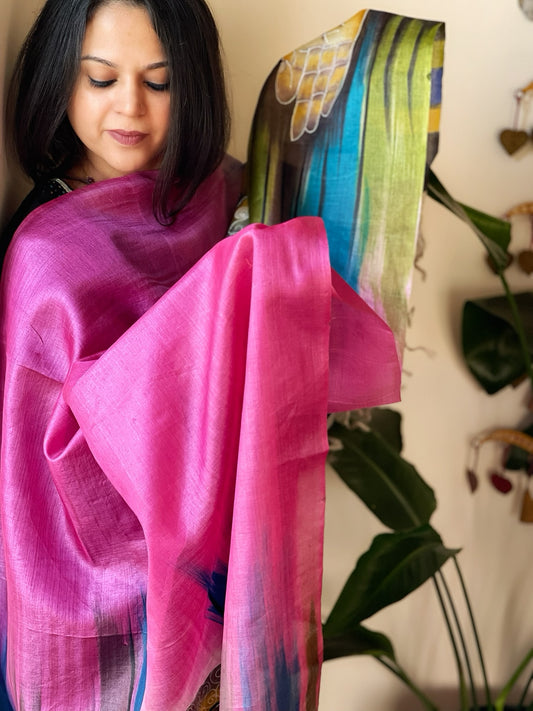 Handpainted Dupatta in Tussar Silk