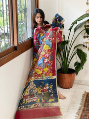 Handpainted Kalamkari Dupatta in Chanderi Silk