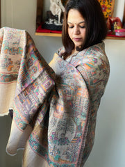 Gold Woven Zari Pashmina Shawl with Kaani Design Border & Pallu