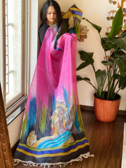 Handpainted Dupatta in Tussar Silk