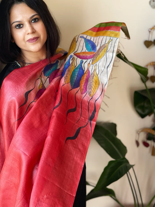 Handpainted Dupatta in Tussar Silk
