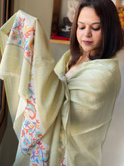 Pista Green Woven Pashmina Shawl with Kaani Pallu