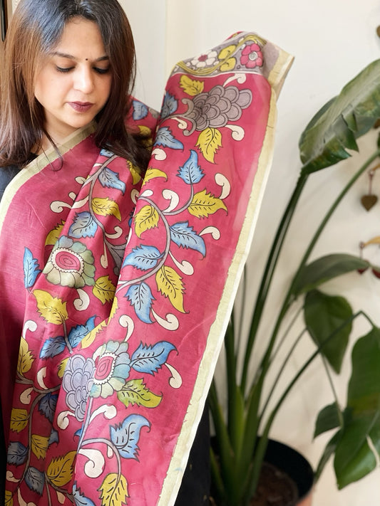 Handpainted Kalamkari Dupatta in Chanderi Silk