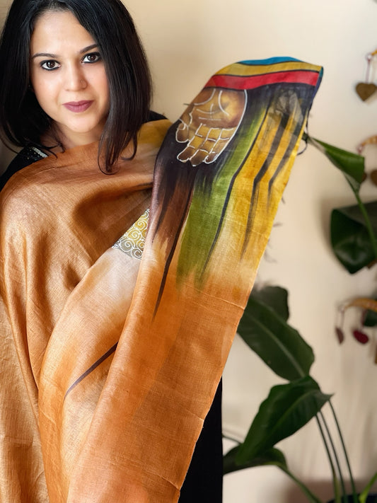 Handpainted Dupatta in Tussar Silk