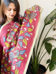 Handpainted Kalamkari Dupatta in Chanderi Silk