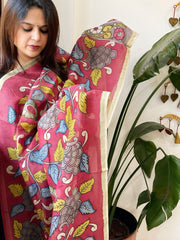 Handpainted Kalamkari Dupatta in Chanderi Silk