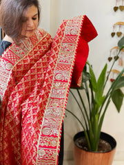 Red Woven Bandhej Banarasi Dupatta in Fine Georgette with Pearl, Sequin, Dabka Work