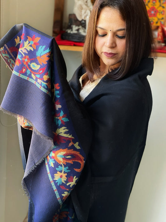 Black Woven Pashmina Shawl with Kaani Pallu
