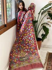 Handpainted Kalamkari Dupatta in Chanderi Silk