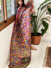 Handpainted Kalamkari Dupatta in Chanderi Silk