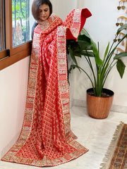 Red Woven Bandhej Banarasi Dupatta in Fine Georgette with Pearl, Sequin, Dabka Work