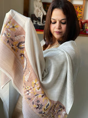Grey Woven Pashmina Shawl with Kaani Pallu