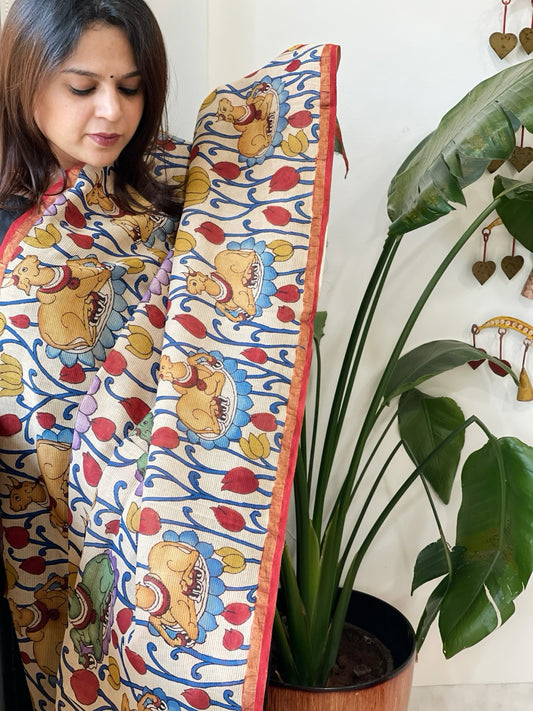 Handpainted Kalamkari Dupatta in Chanderi Silk