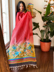 Handpainted Dupatta in Tussar Silk