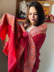 Red Woven Pashmina Shawl with Kaani Zari Border