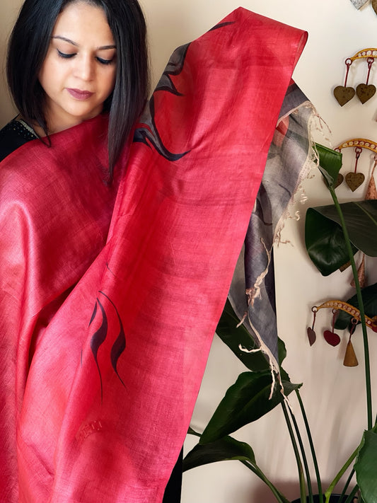 Handpainted Dupatta in Tussar Silk