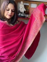 Pink Woven Pashmina Shawl with Kaani Zari Border
