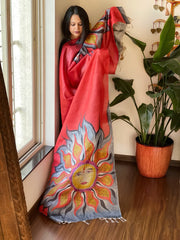 Handpainted Dupatta in Tussar Silk