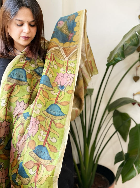 Handpainted Kalamkari Dupatta in Chanderi Silk