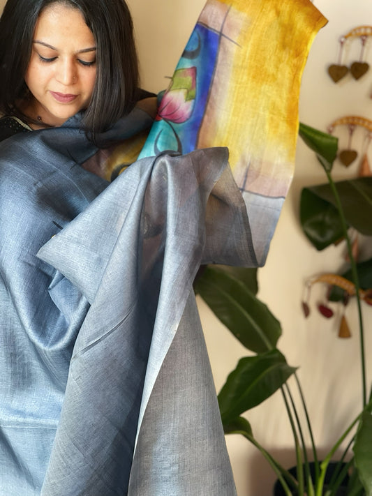 Handpainted Dupatta in Tussar Silk