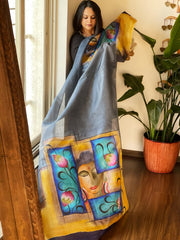 Handpainted Dupatta in Tussar Silk