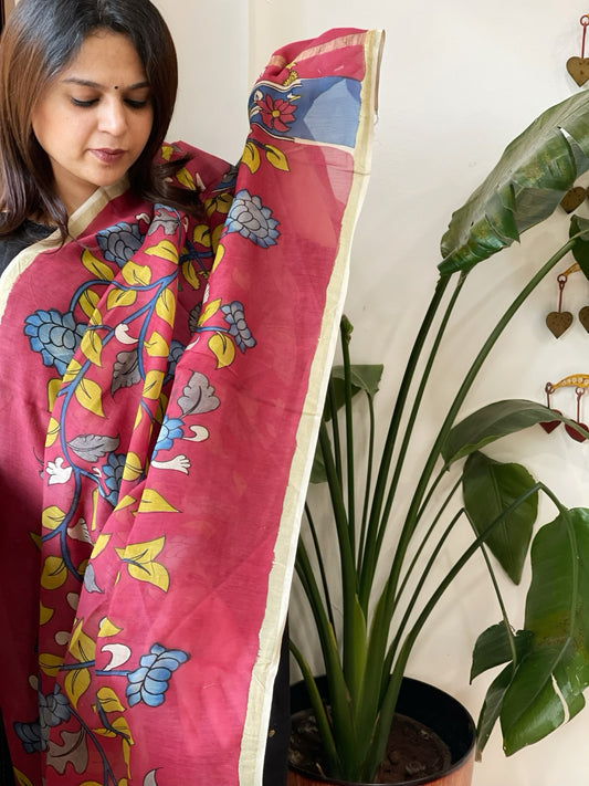 Handpainted Kalamkari Dupatta in Chanderi Silk
