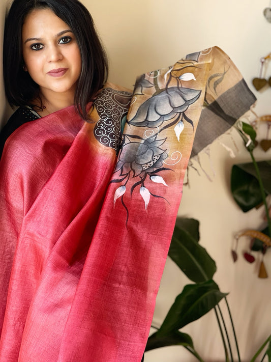 Handpainted Dupatta in Tussar Silk