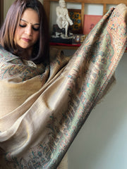 Gold Woven Zari Pashmina Shawl with Kaani Design Border & Pallu