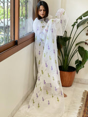 White Kota Cotton Dupatta with Thread Embroidery