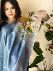 Handpainted Dupatta in Tussar Silk