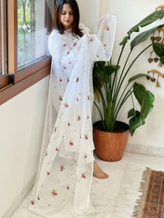 White Kota Cotton Dupatta with Thread Embroidery
