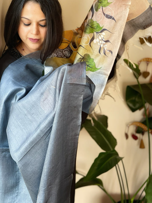 Handpainted Dupatta in Tussar Silk