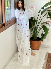 White Kota Cotton Dupatta with Thread Embroidery