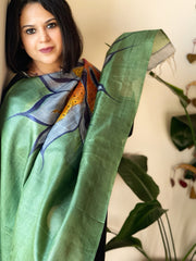 Handpainted Dupatta in Tussar Silk
