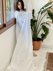 White Mul Cotton Dupatta with Embroidery