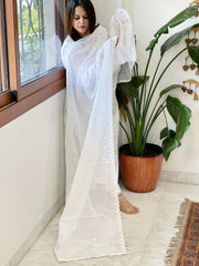 White Kota Cotton Dupatta with Thread Embroidery