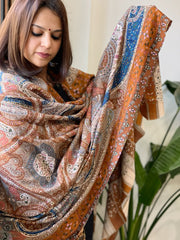 Woven Pashmina Kalamkari Shawl with Thread Embroidery