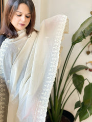 Off-White Cotton Dupatta with Embroidery